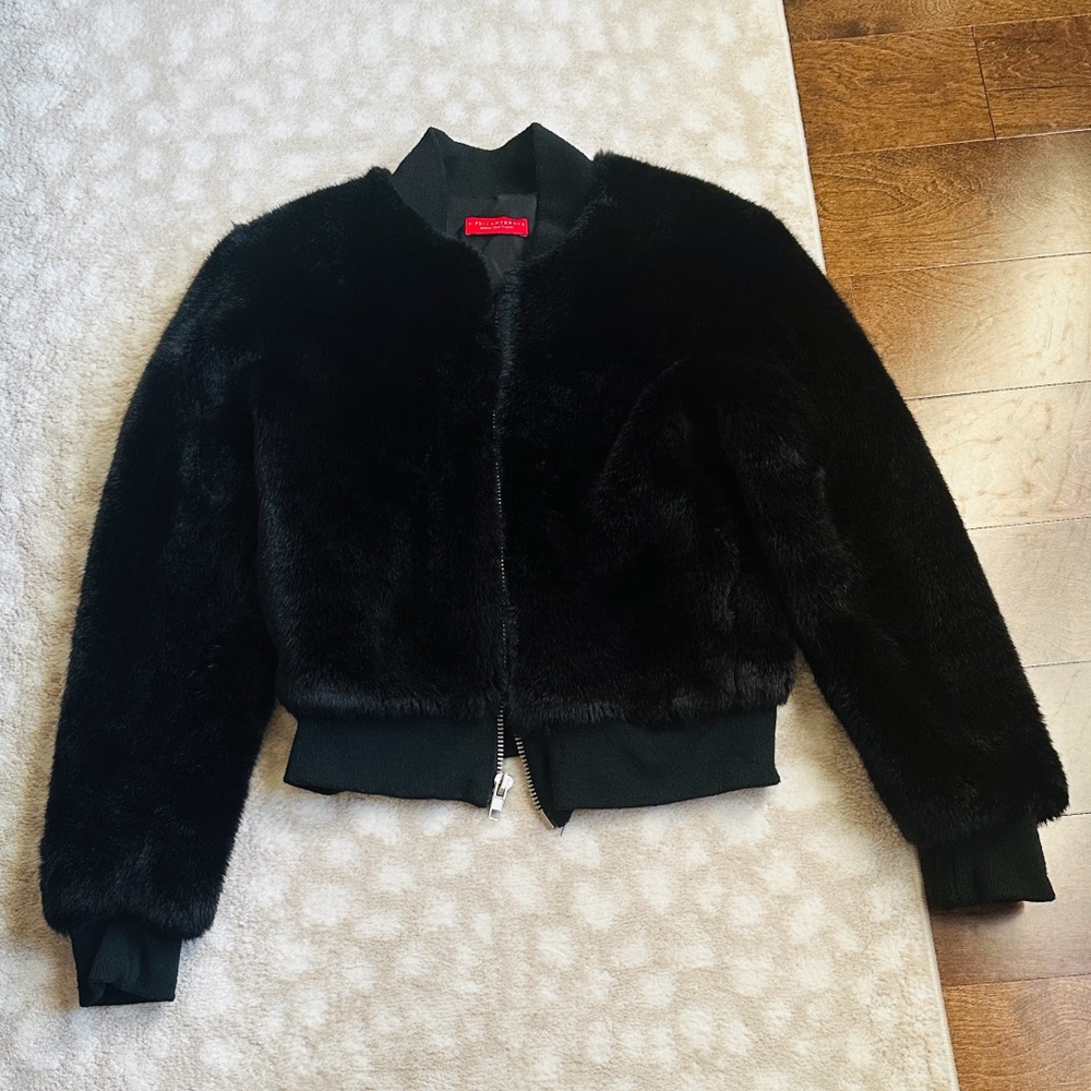 n:PHILANTHROPY Black Faux Fur Bomber Jacket with Pockets